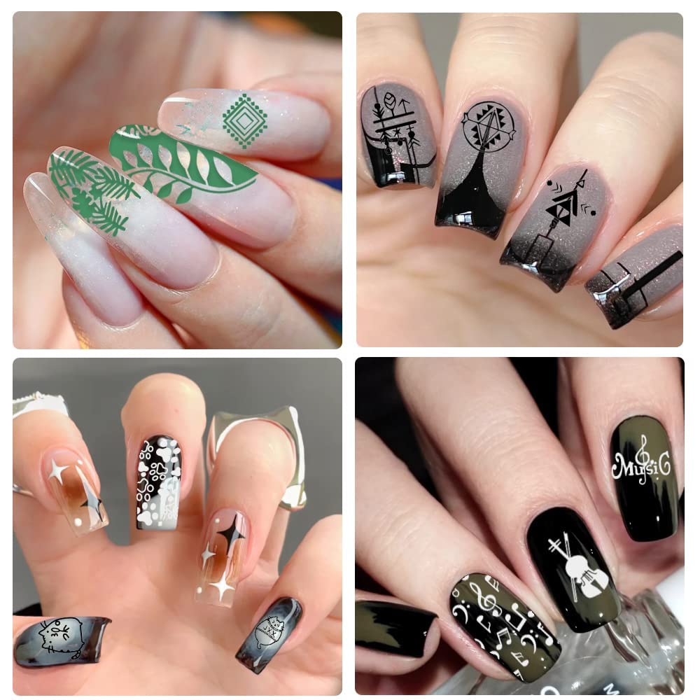 Biutee polish works with stamping plates for versatile nail designs.