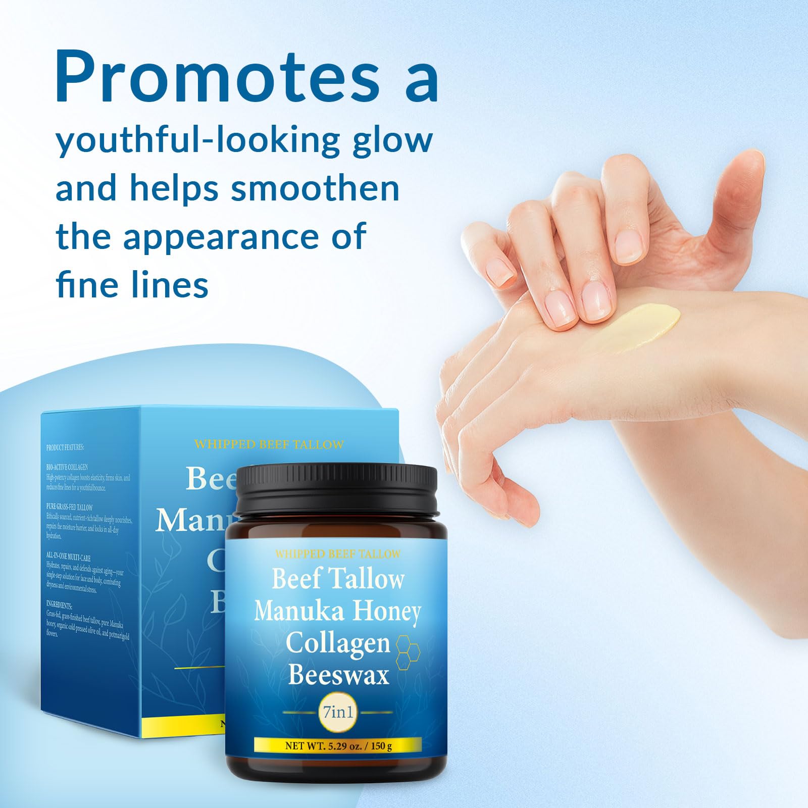 BIWQTY being applied to cheek illustrating gentle facial hydration and calming relief