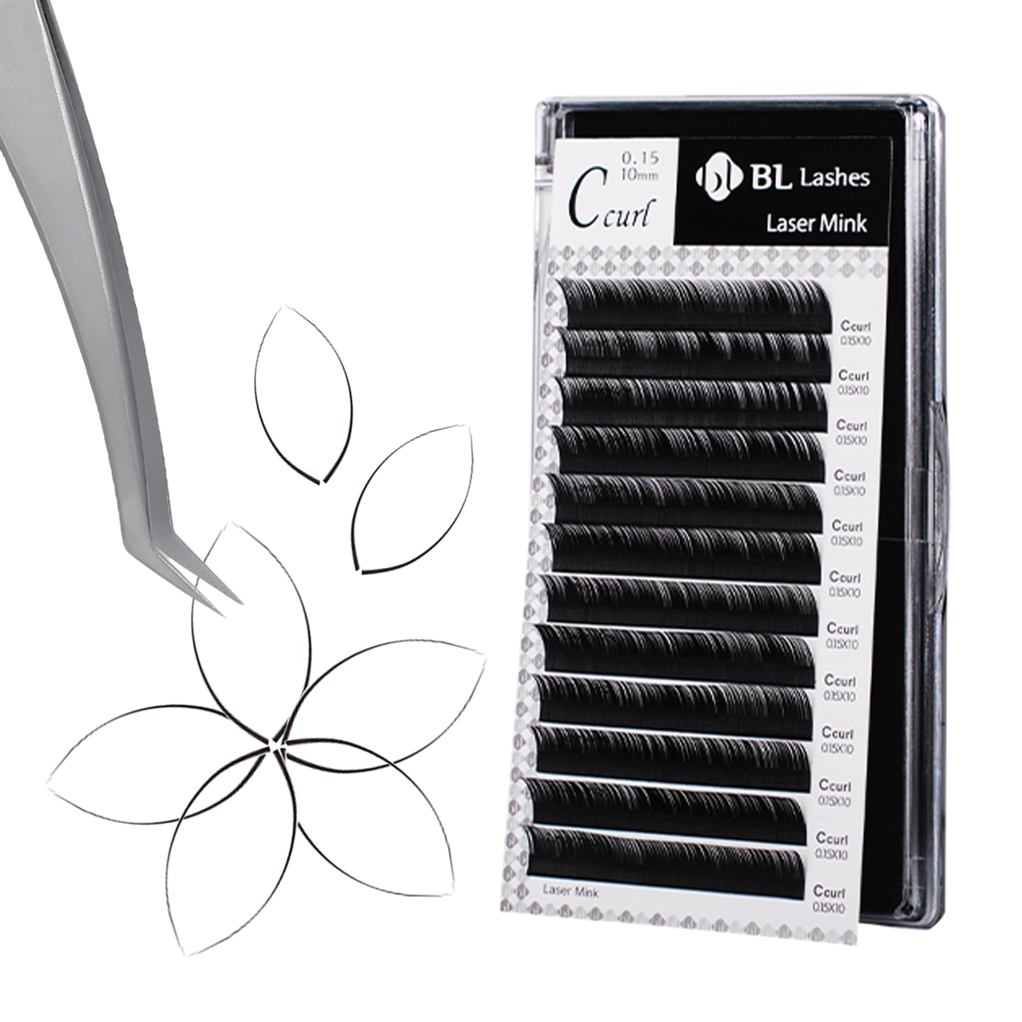 BL Laser Mink Classic lashes in 0.15mm thickness with D curl at 12mm for a natural lift.
