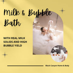 Black Canyon Milk solids closeup highlighting nourishing bath ingredients.