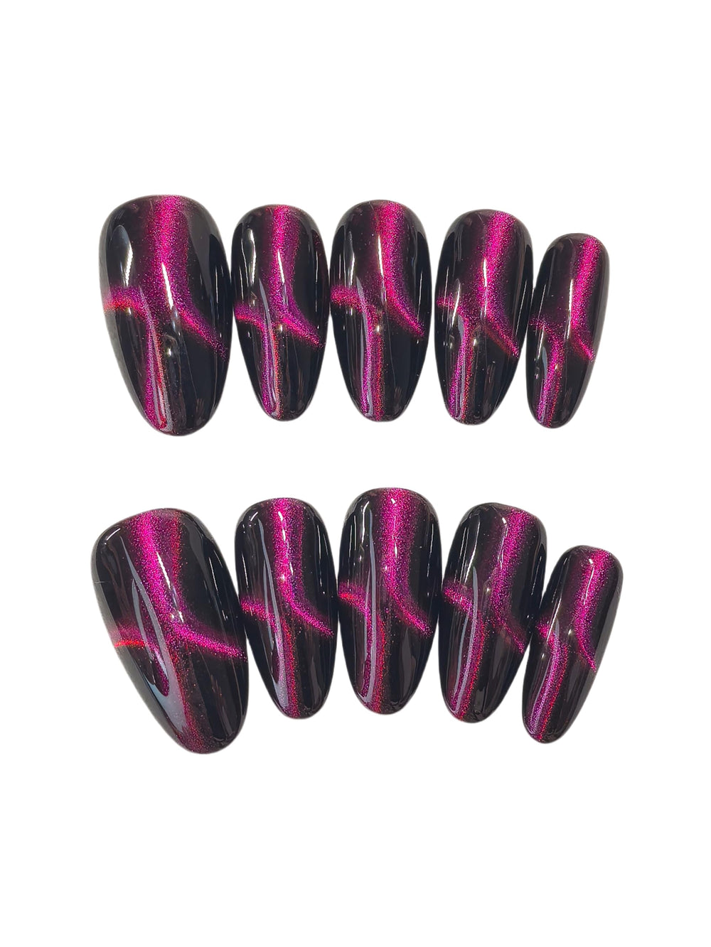 Black Double Pink Cat Eye Nails feature a sparkling cross-star pattern.