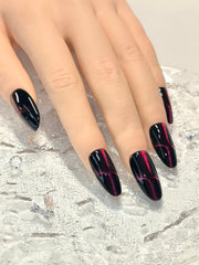 Black Double Pink Cat Eye Nails with easy-peel tabs for damage-free reuse.