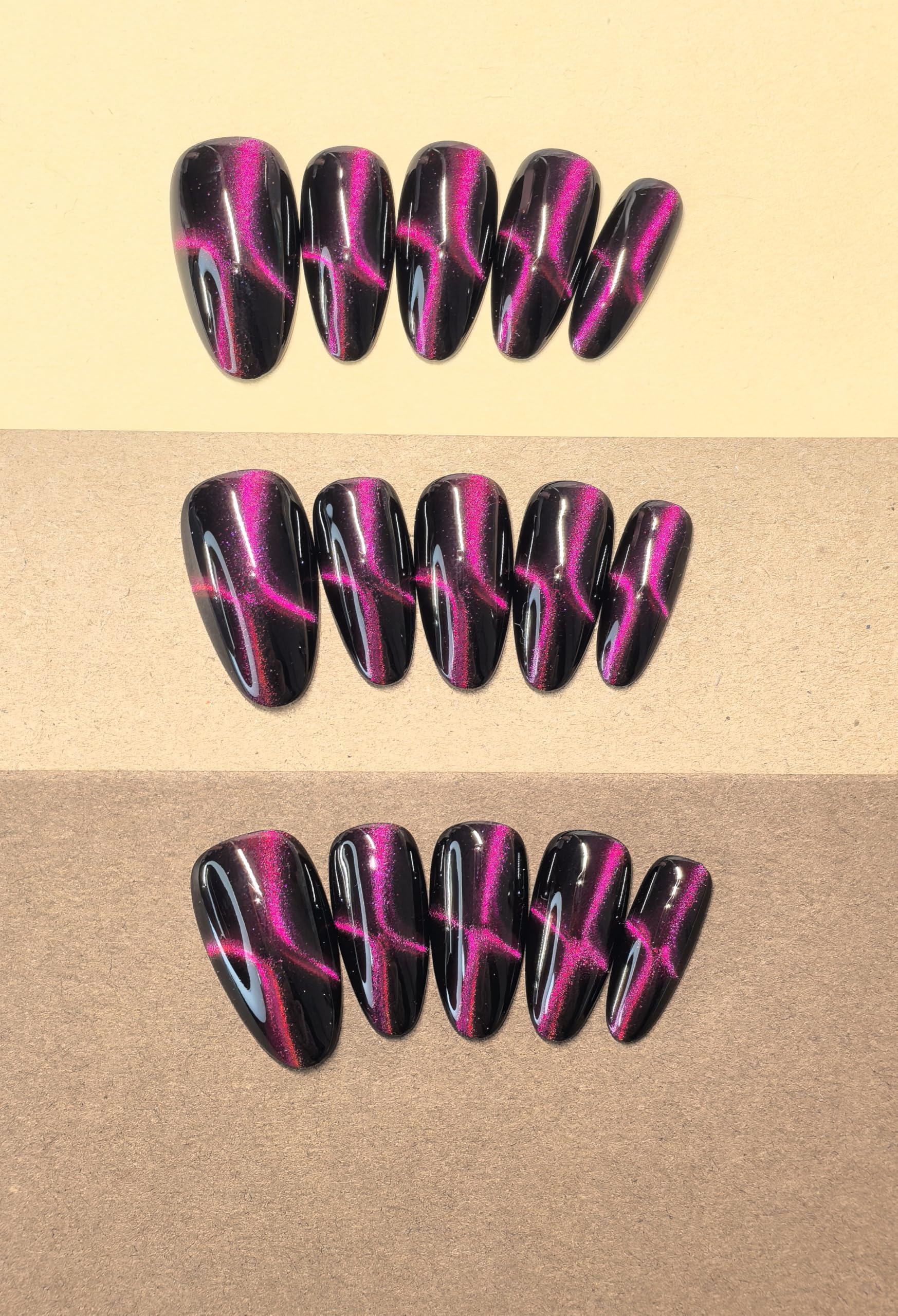 Black Double Pink Cat Eye Nails crafted by handmade artisan precision.