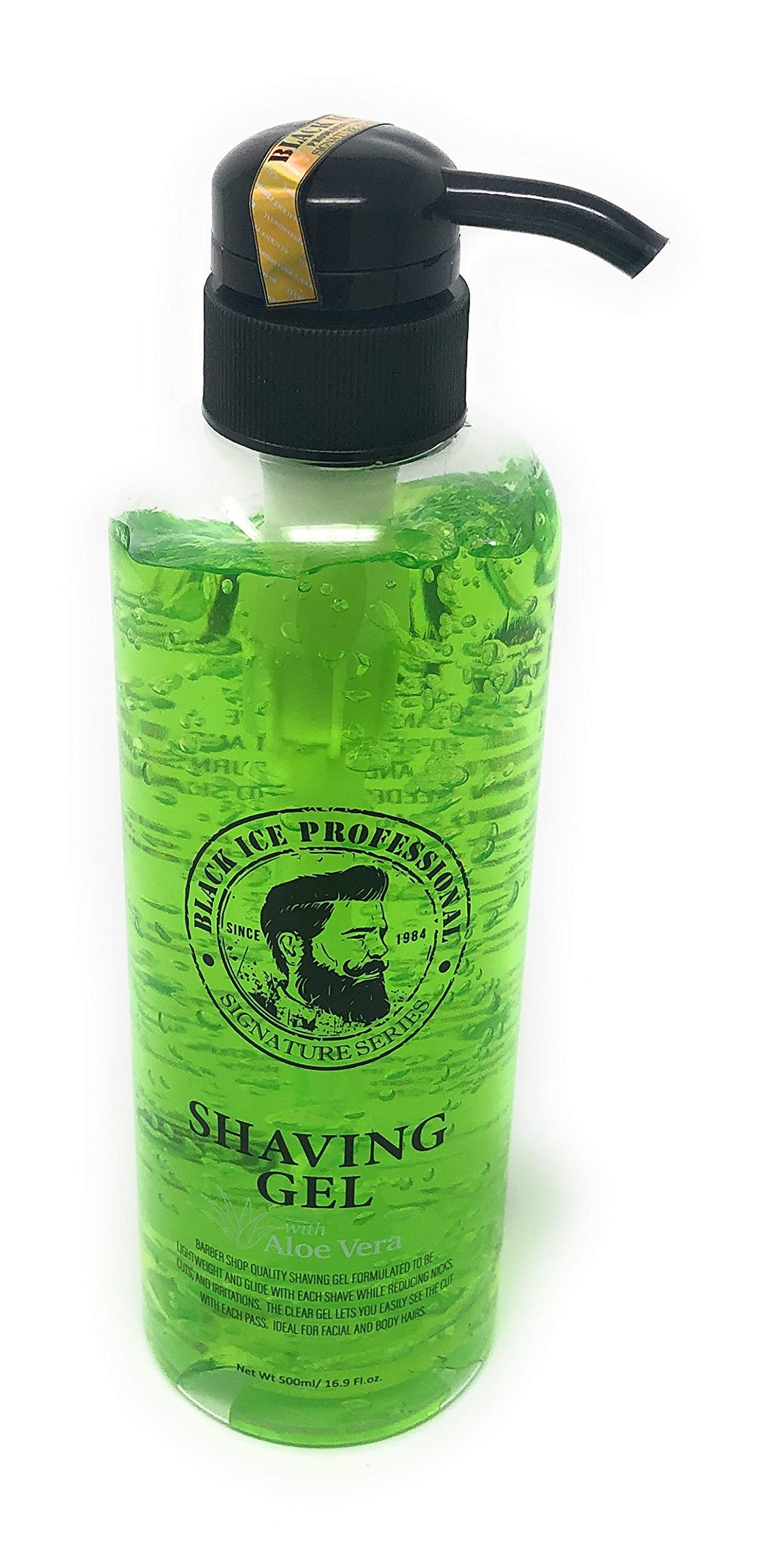 Black Ice shaving gel with a clear formula for visible, precise shaving passes.