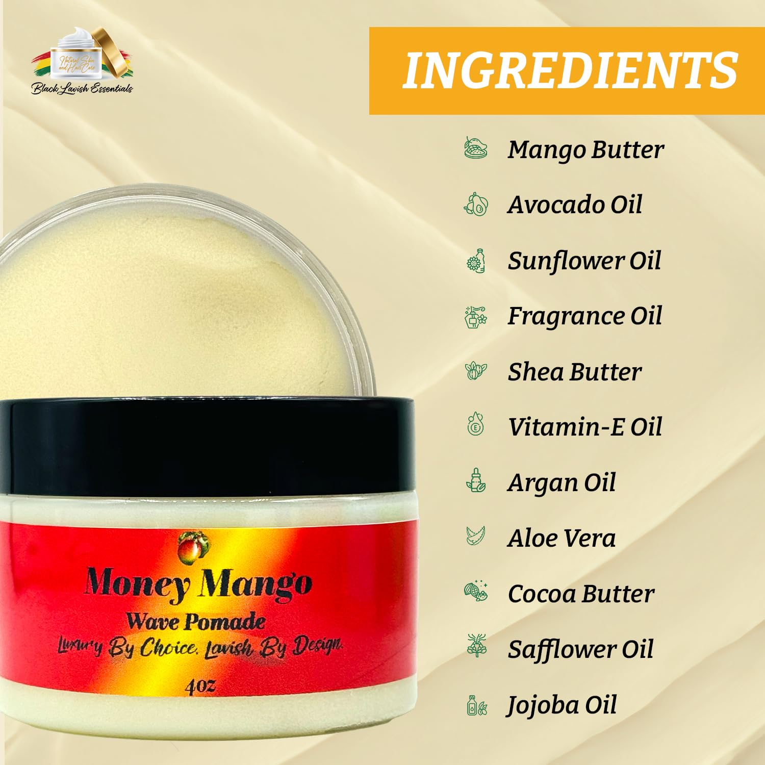 Shea butter and mango butter texture in the pomade