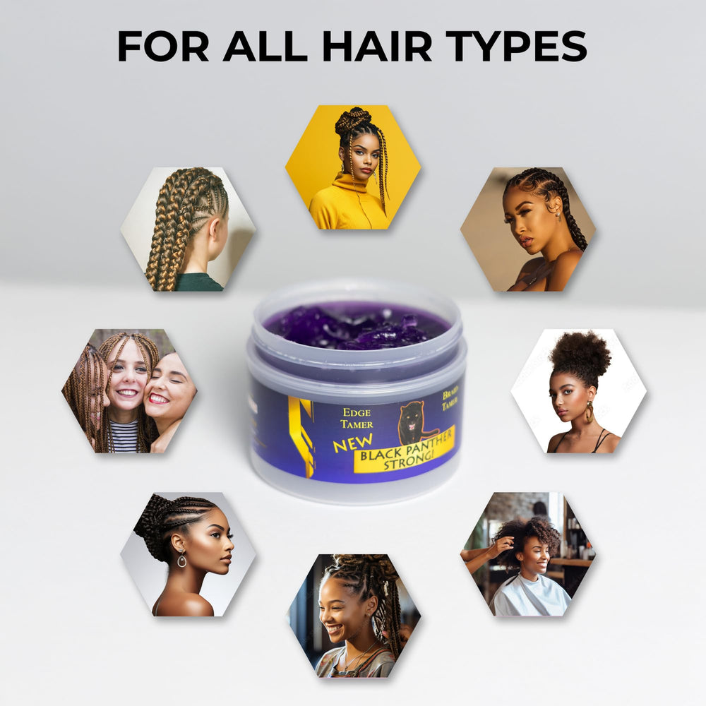 Braids styled with Black Panther Strong gel for neat, moisturized edges