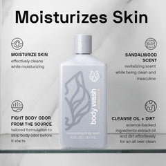 Black Wolf body wash with jojoba oil provides non-greasy, lasting moisture.