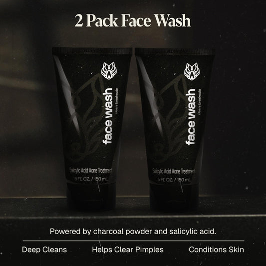 Black Wolf Charcoal Face Wash bottle back showing usage directions and ingredients.