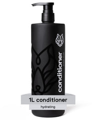 Black Wolf conditioner bottle front shows premium formula for hydrated hair