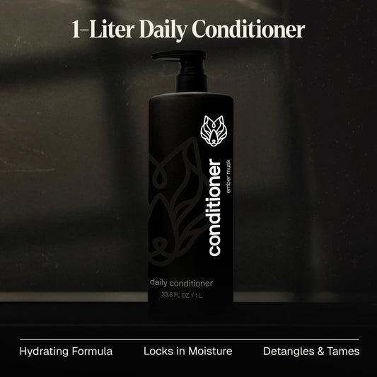 Black Wolf conditioner label closeup reveals bourbon and tobacco fragrance