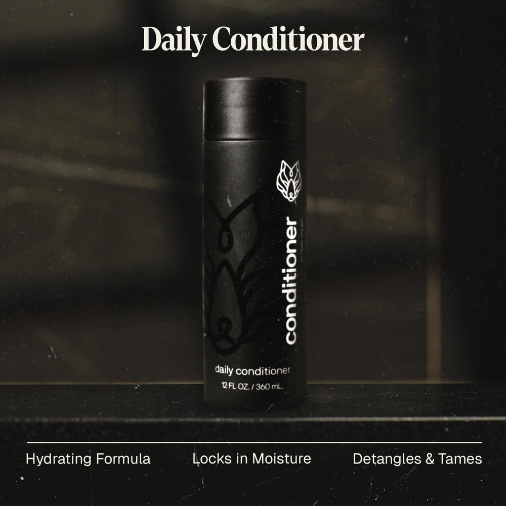 Black Wolf Everyday Conditioner bottle back shows product details and formula.