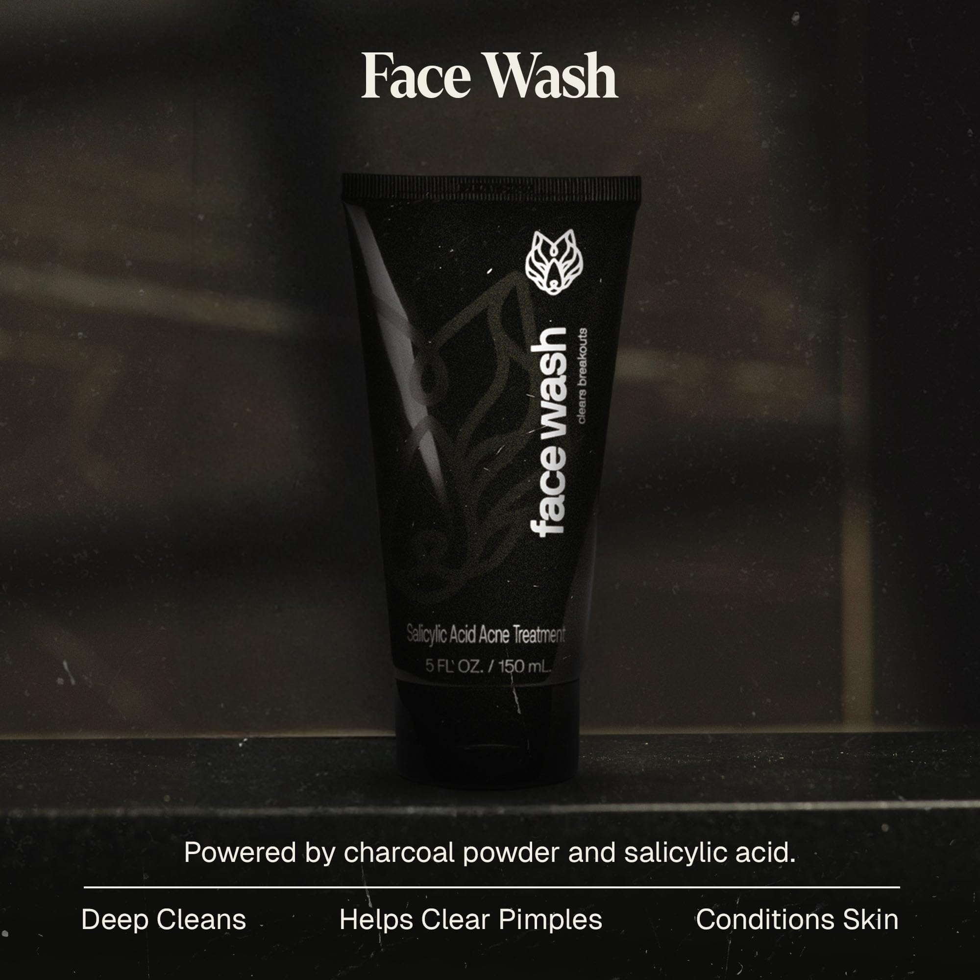 Black Wolf lather-foam demonstrates daily cleansing for clear skin.