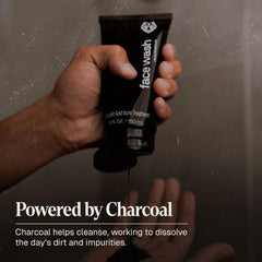 Black Wolf man skincare routine image implies simple daily steps for better skin.