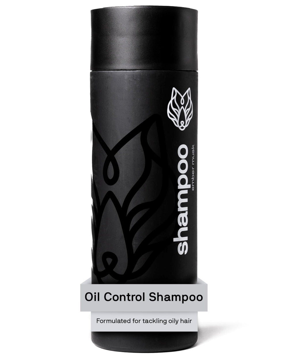 Black Wolf shampoo bottle close-up showing oil control formula
