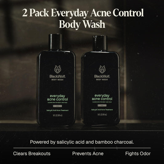Back view of Black Wolf body wash bottle showing ingredients and usage notes