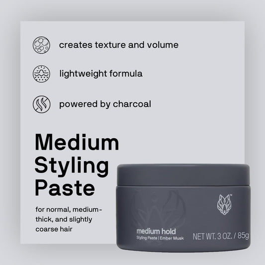 Black Wolf Styling Paste jar back view highlighting barber-grade formula.