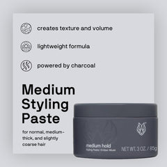 Black Wolf Styling Paste jar back view highlighting barber-grade formula.