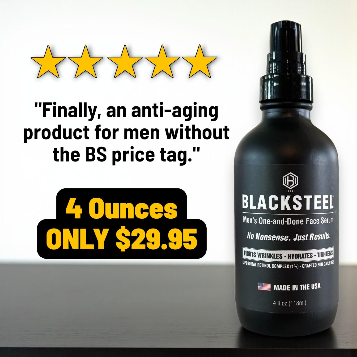 BLACKSTEEL USA-made label signals small-batch craftsmanship and quality.