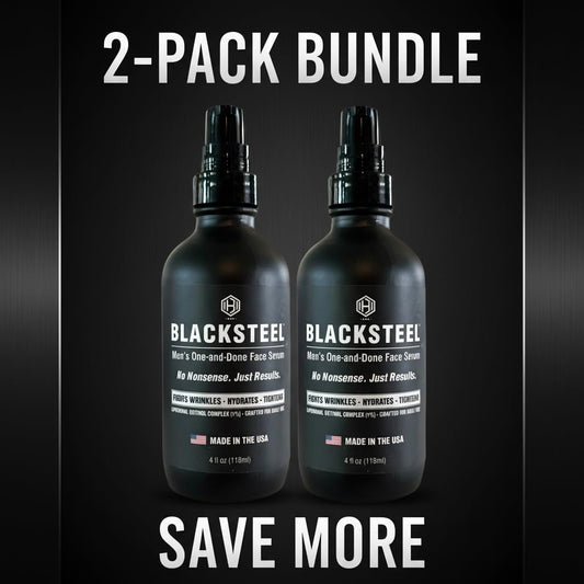 BLACKSTEEL Serum pump close-up highlighting fast-absorbing formula