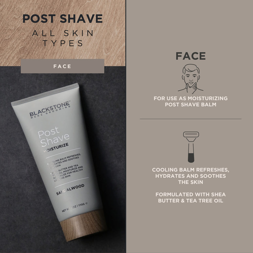 Person applying Blackstone post shave moisturizer after shaving