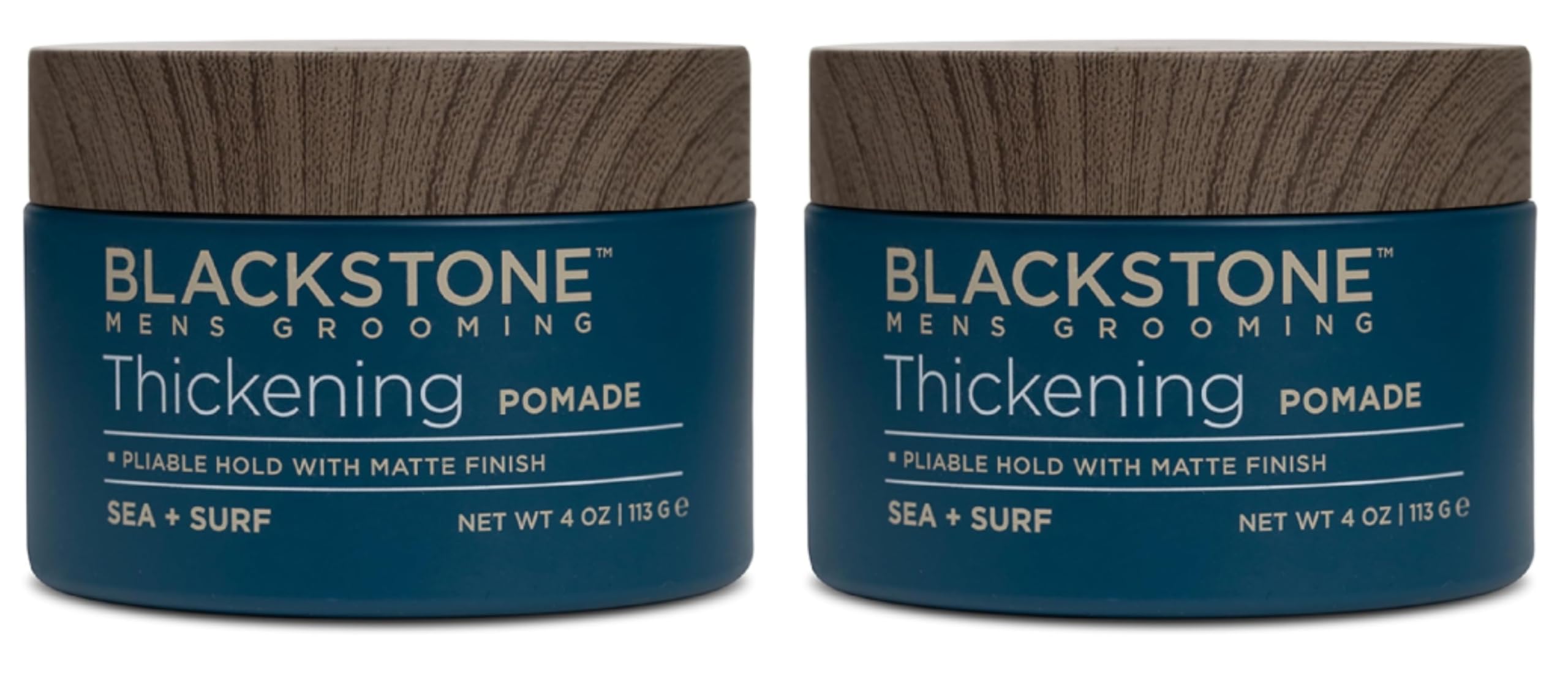 Blackstone thickening pomade jar close-up showing texture for natural matte finish.