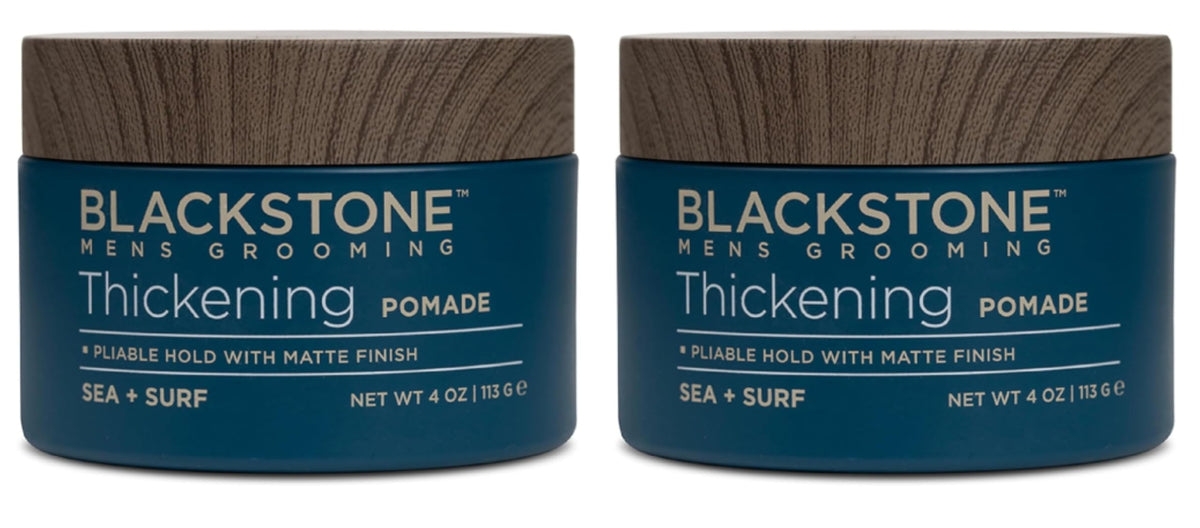 Blackstone thickening pomade jar close-up showing texture for natural matte finish.