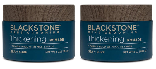 Blackstone thickening pomade jar close-up showing texture for natural matte finish.