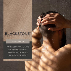 Hands using Blackstone Mens Grooming 3-in-1 wash for a quick daily cleanse.