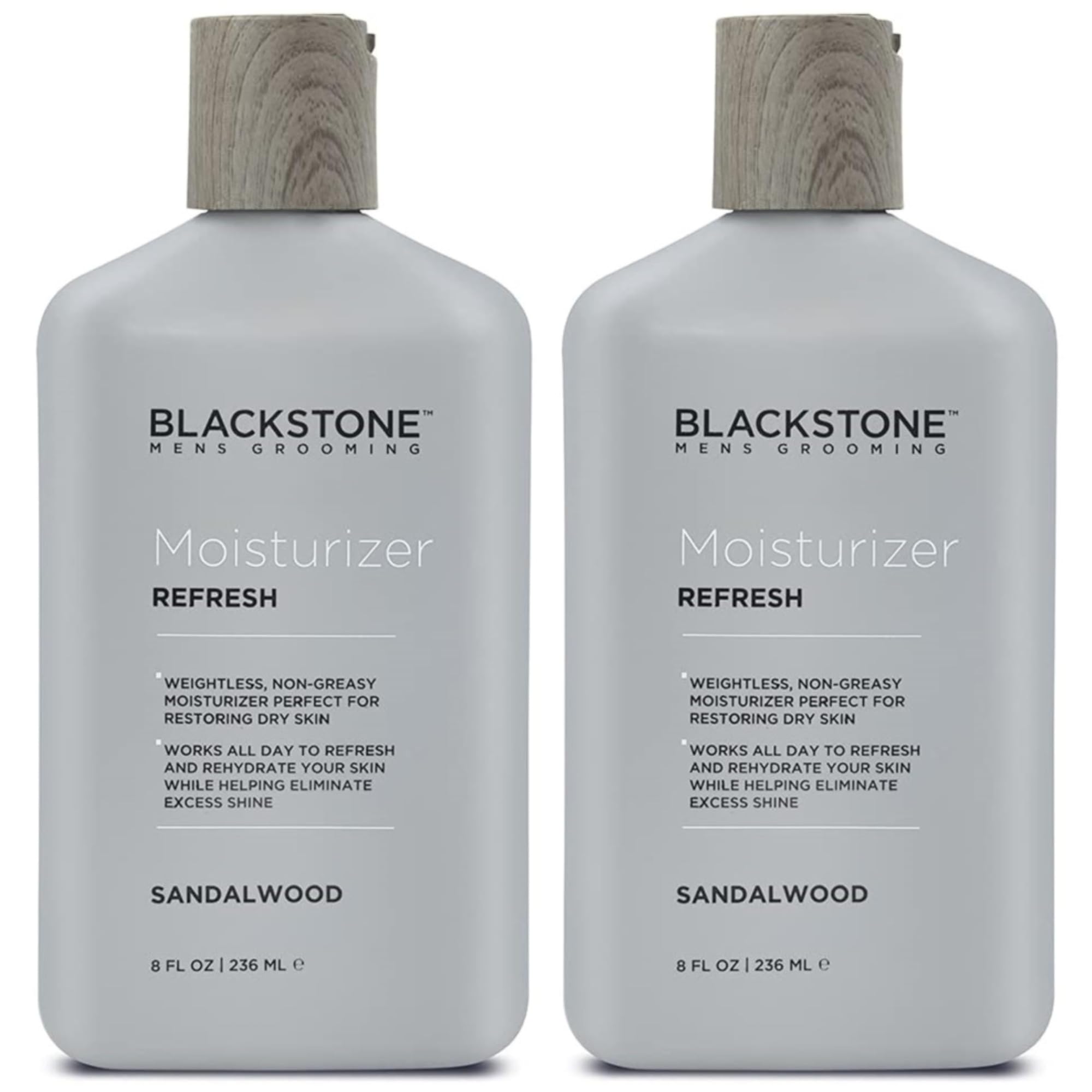 Blackstone Refresh Facial Moisturizer bottle shows a weightless, non-greasy finish.