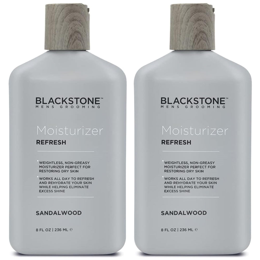 Blackstone Refresh Facial Moisturizer bottle shows a weightless, non-greasy finish.