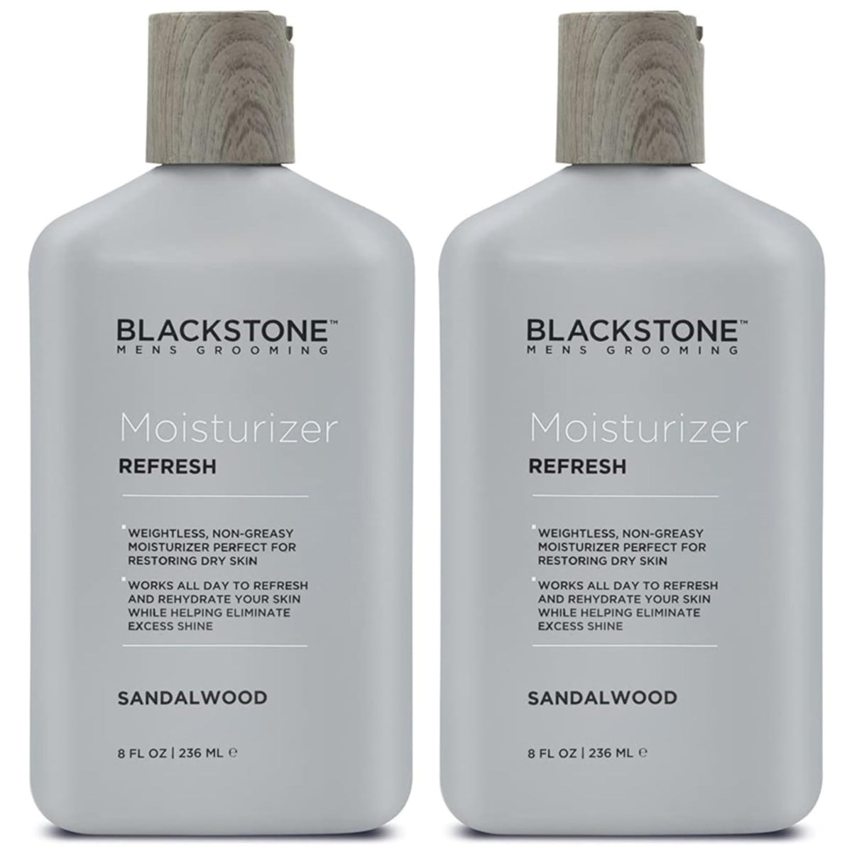 Blackstone Refresh Facial Moisturizer bottle shows a weightless, non-greasy finish.