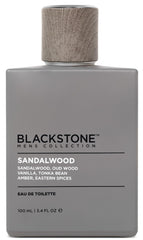 Blackstone Sandalwood Oud Amber bottle front view, ideal everyday wear