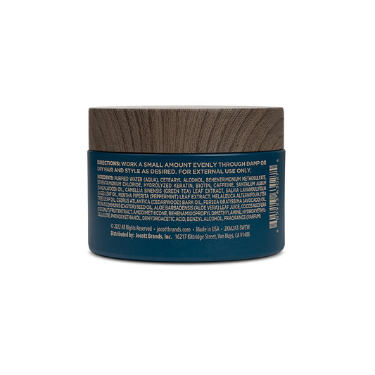 Blackstone pomade provides texture for natural, non-greasy styling.