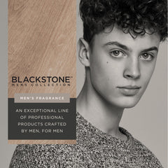 Close-up of Blackstone Santal and Cedar bottle highlighting leather and spice accents.