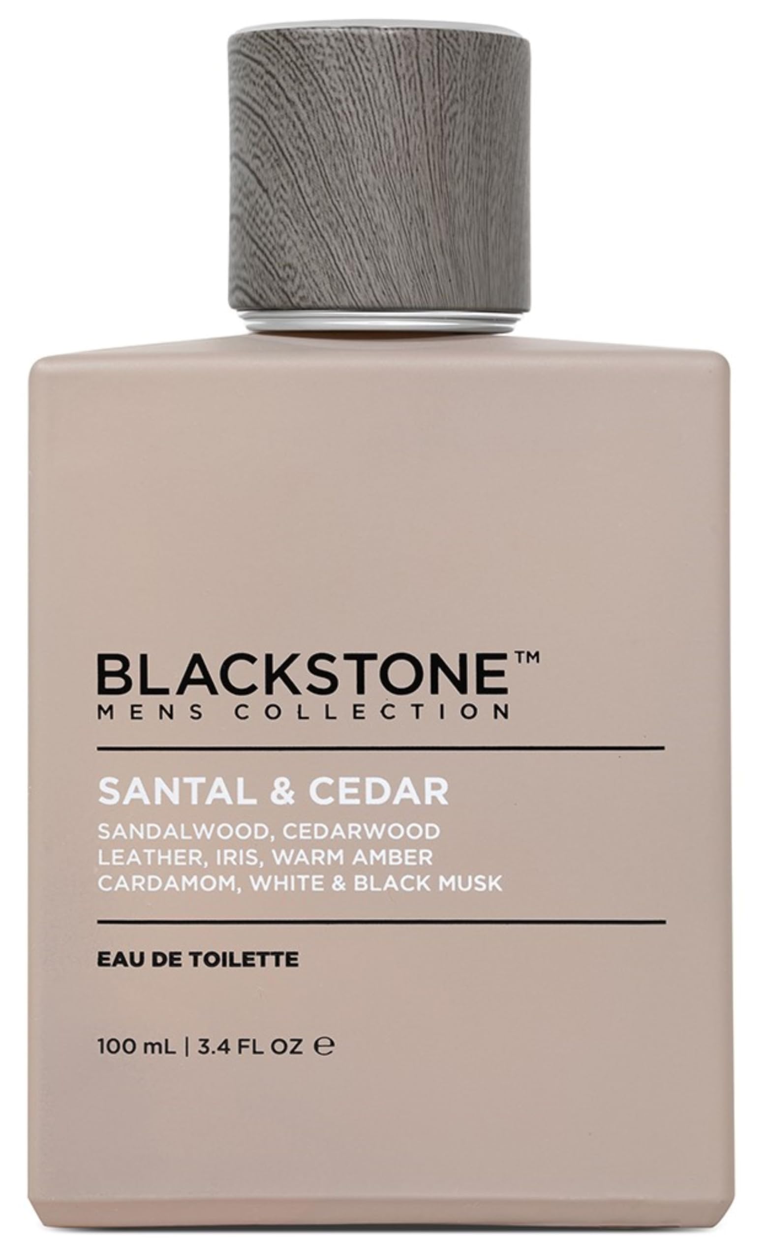 Blackstone Santal and Cedar bottle on shelf, a refined woody fragrance for everyday wear.