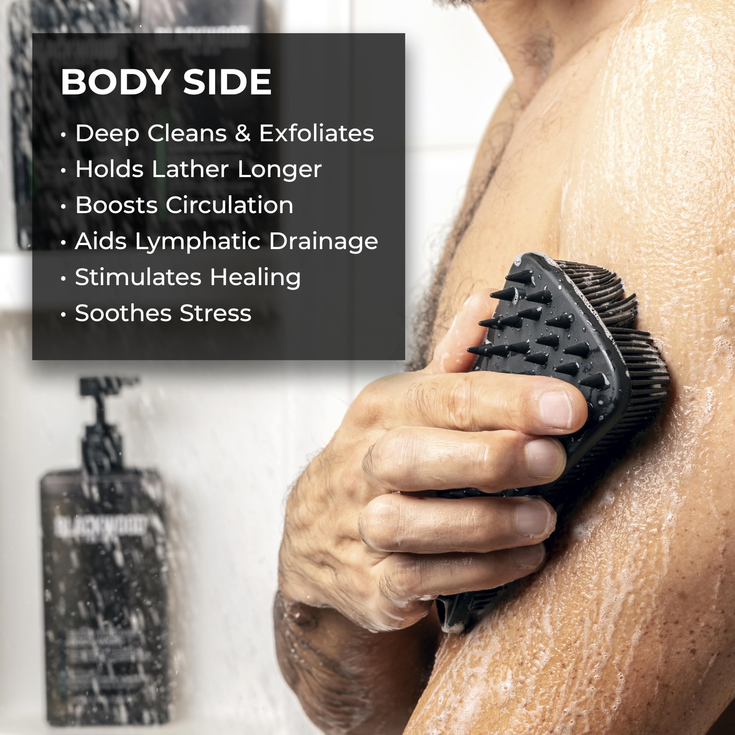 Blackwood For Men ergonomic loop-handle makes gripping easy during showers