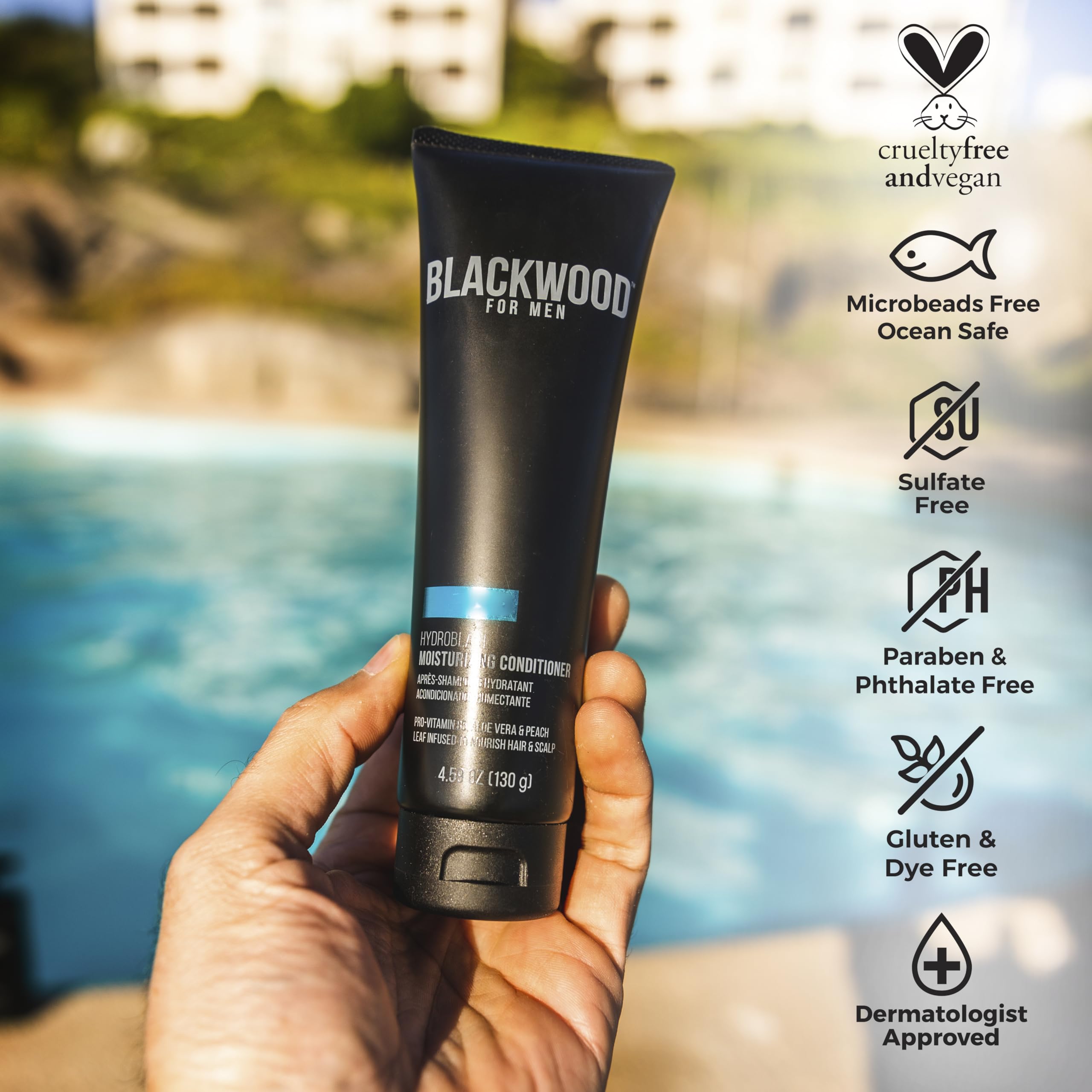 Hands applying HydroBlast conditioner to hair for nourishment