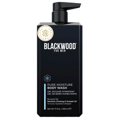 Blackwood For Men Pure Moisture Body Wash bottle close-up highlighting hydrating formula.