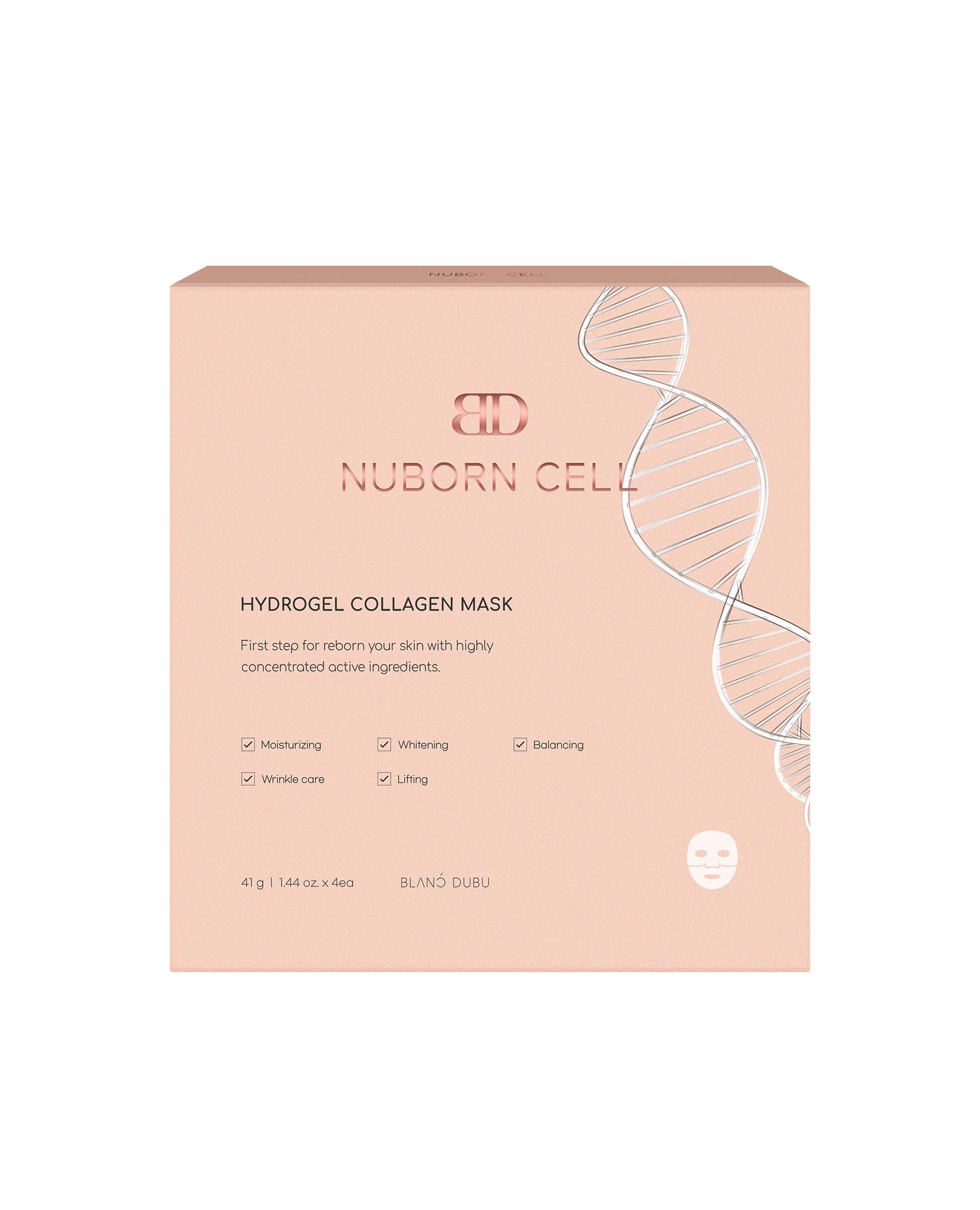 BLANC DUBU Nuborn Cell Hydrogel Mask promotes hydrated, supple skin.