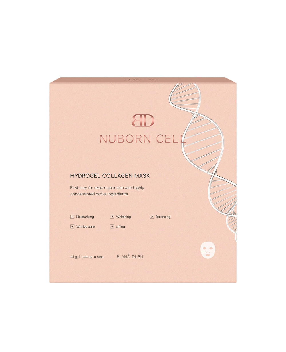 BLANC DUBU Nuborn Cell Hydrogel Mask promotes hydrated, supple skin.
