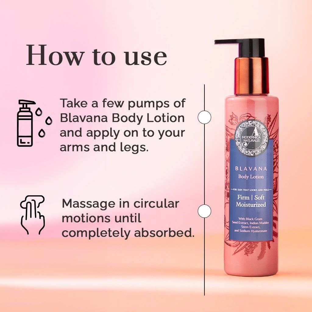Blavana body lotion application arm shows quick-absorbing hydration for smooth skin.