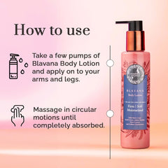 Blavana body lotion application arm shows quick-absorbing hydration for smooth skin.