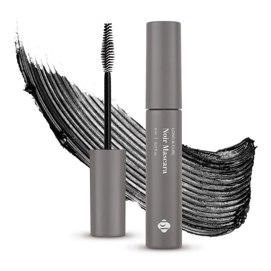 BL BL Lashes Noir Mascara bottle on display showing oil-proof, all-day wear potential.