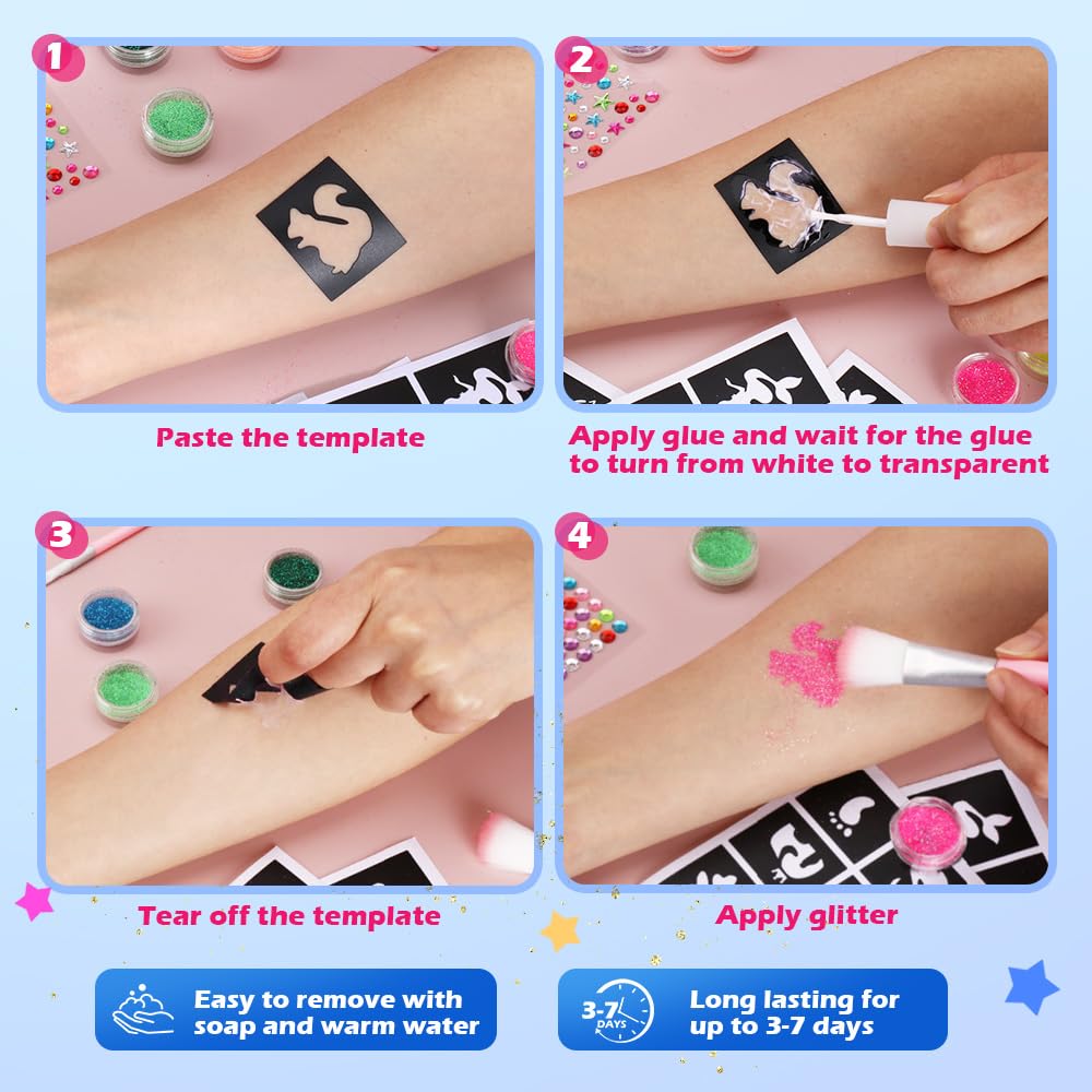 Bledras waterproof glitter tattoos last days and rinse off with warm water.