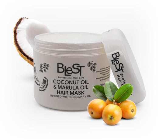 Blest Professional Hair Care Mask 500 ml packaging close-up highlighting hydration potential.