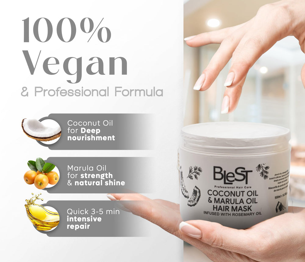 Blest Professional Hair Care Mask application texture suggesting frizz control and moisture.
