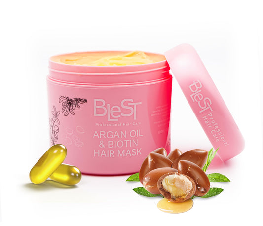 BLEST Professional Hair Care Mask jar close-up highlighting protein-rich formula for deep repair