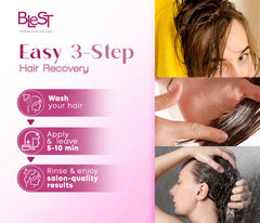 Rinsing BLEST mask from hair reveals softer, more manageable strands.