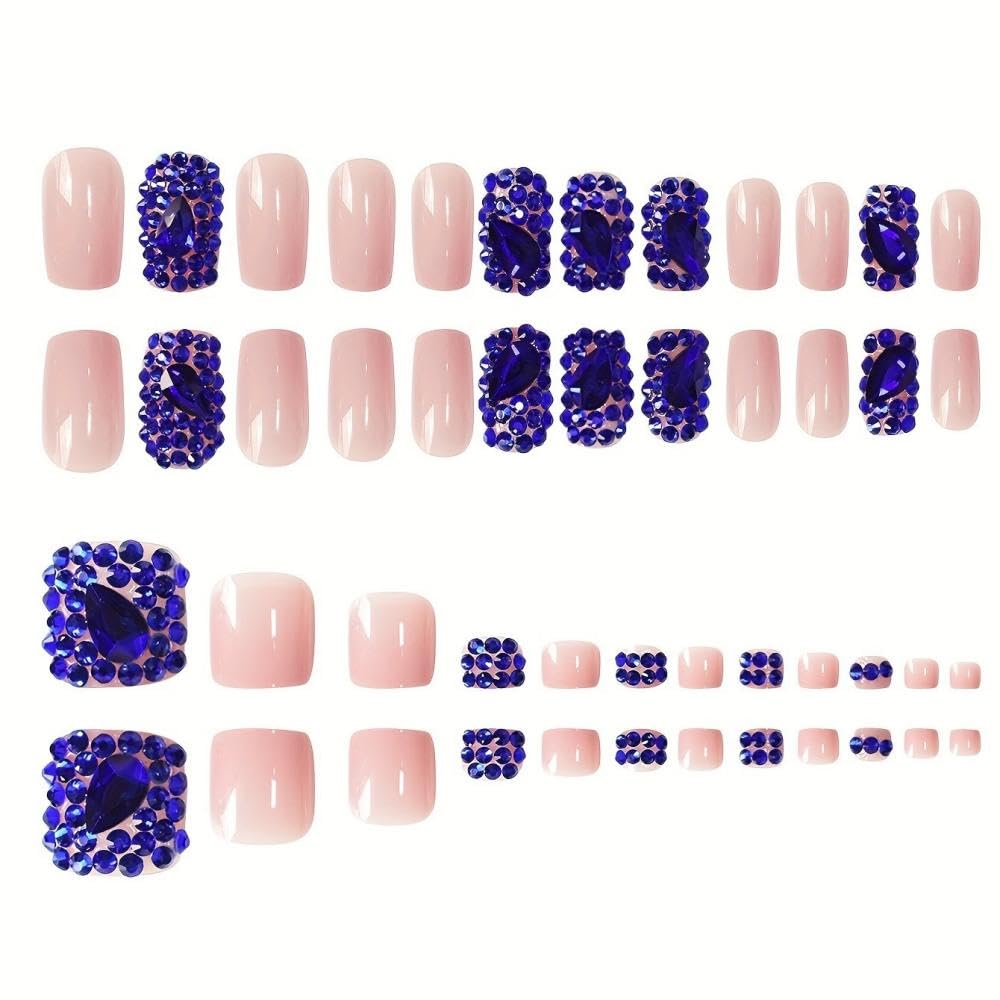 BLGTGH Diamond press on nails offer a glossy skin-tone finish that blends naturally.