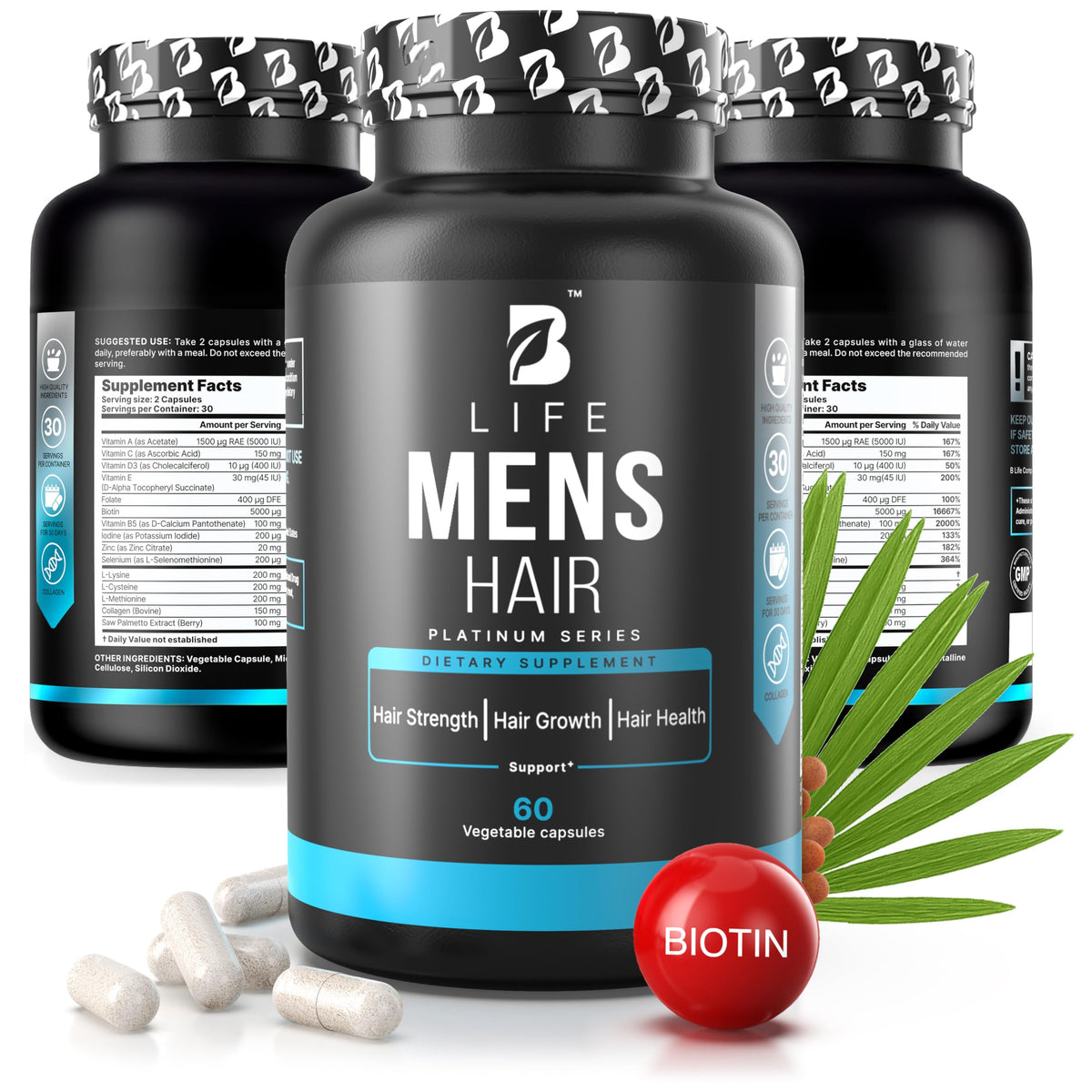 BLife Men’s Hair Growth bottle on a clean surface for easy daily use.